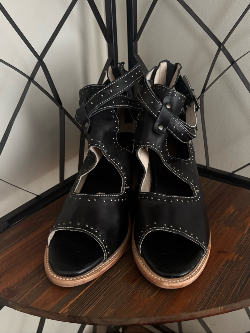 Freebird by Steven Black Studded Cutout Leather Sandals
